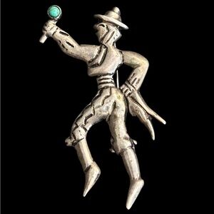 Vintage Sterling Silver Real Turquoise Brooch